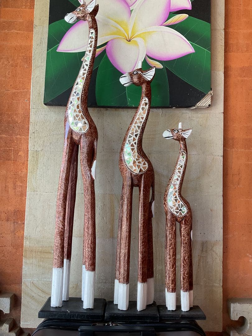 「新入荷」バリ島original木彫りキリン3体セット