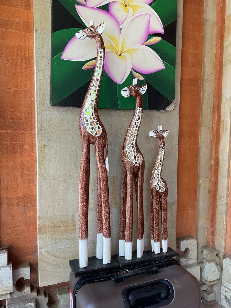 「新入荷」バリ島original木彫りキリン3体セット