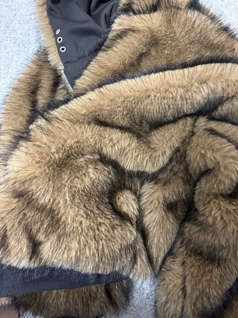 ファージャケット リバーシブル ブラウン ブラックミックス フード付き