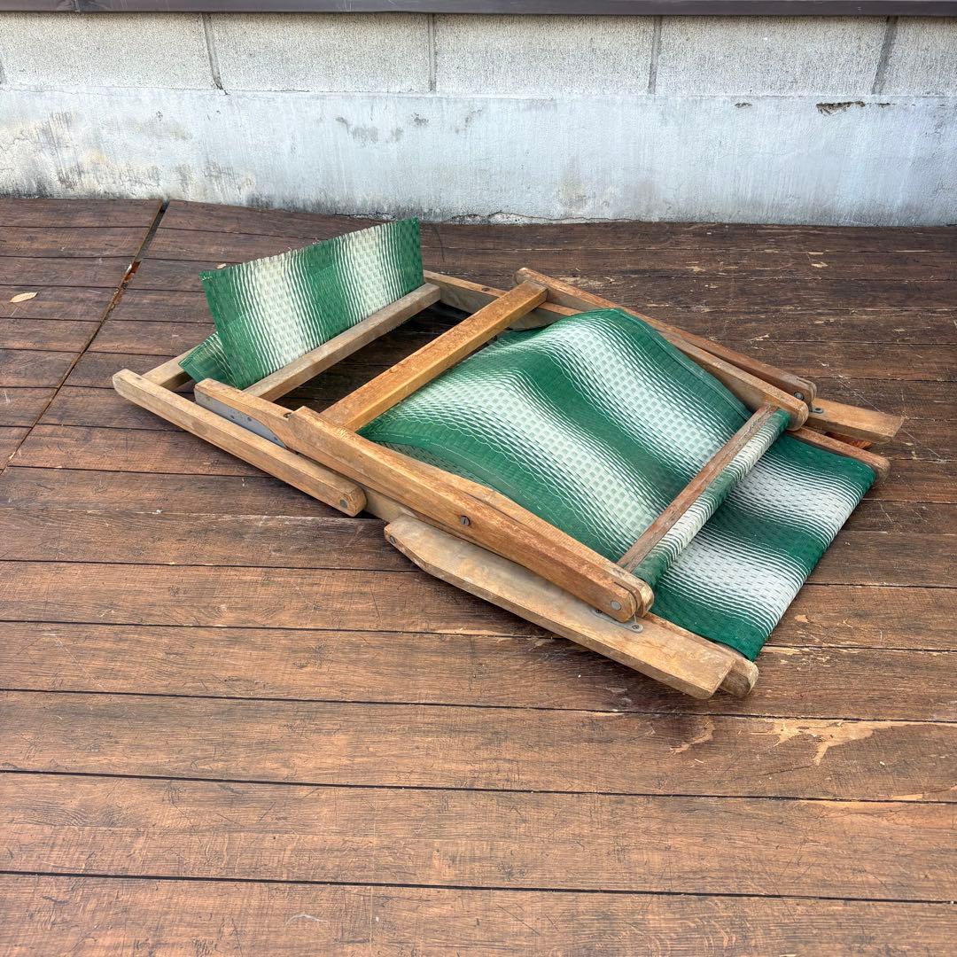 B2 昭和レトロ 木製デッキチェア ビーチチェア リクライニングチェア 古家具