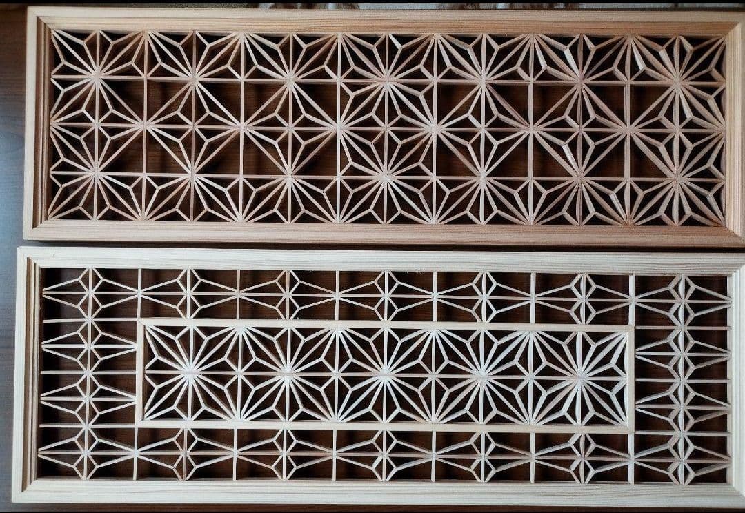 87 ❣️特価❣️麻の葉組子　吹き抜け2枚一組 木製額縁