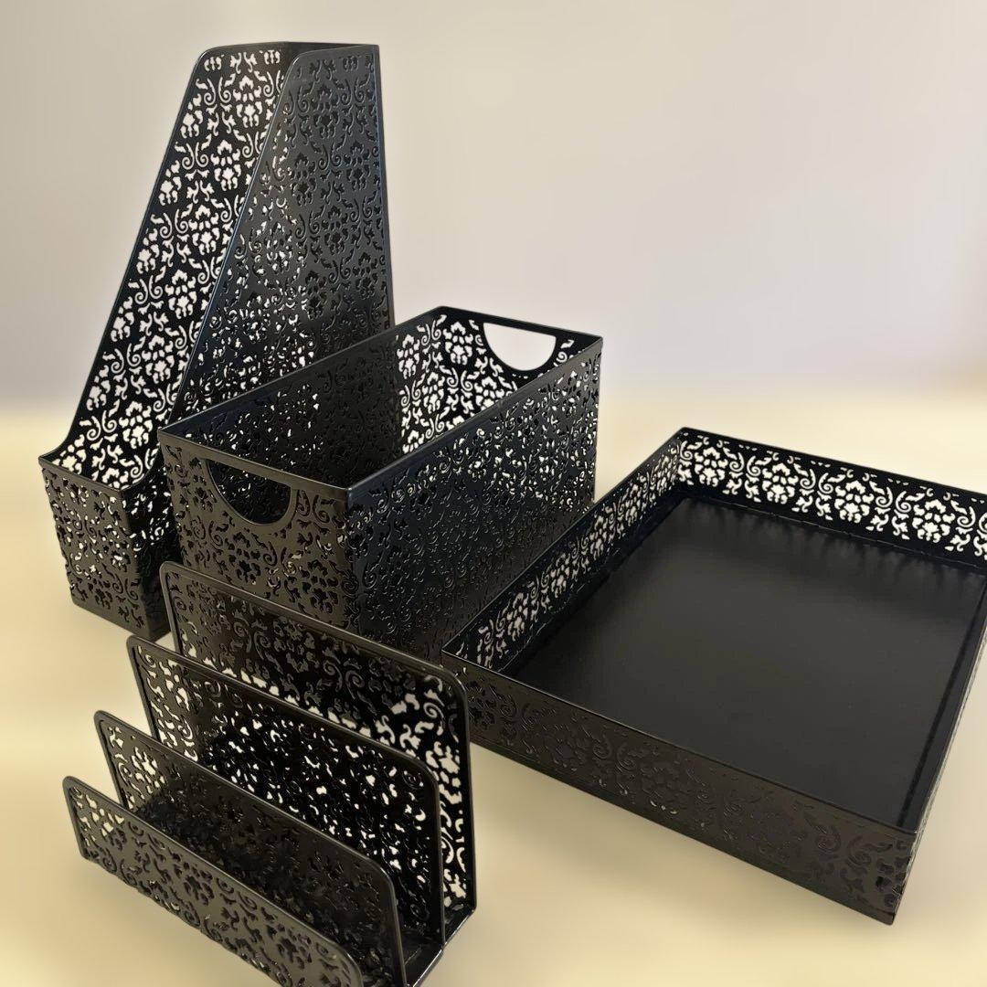 Francfranc グラマラスシリーズ 4点セット 黒 マガジン 収納 レター