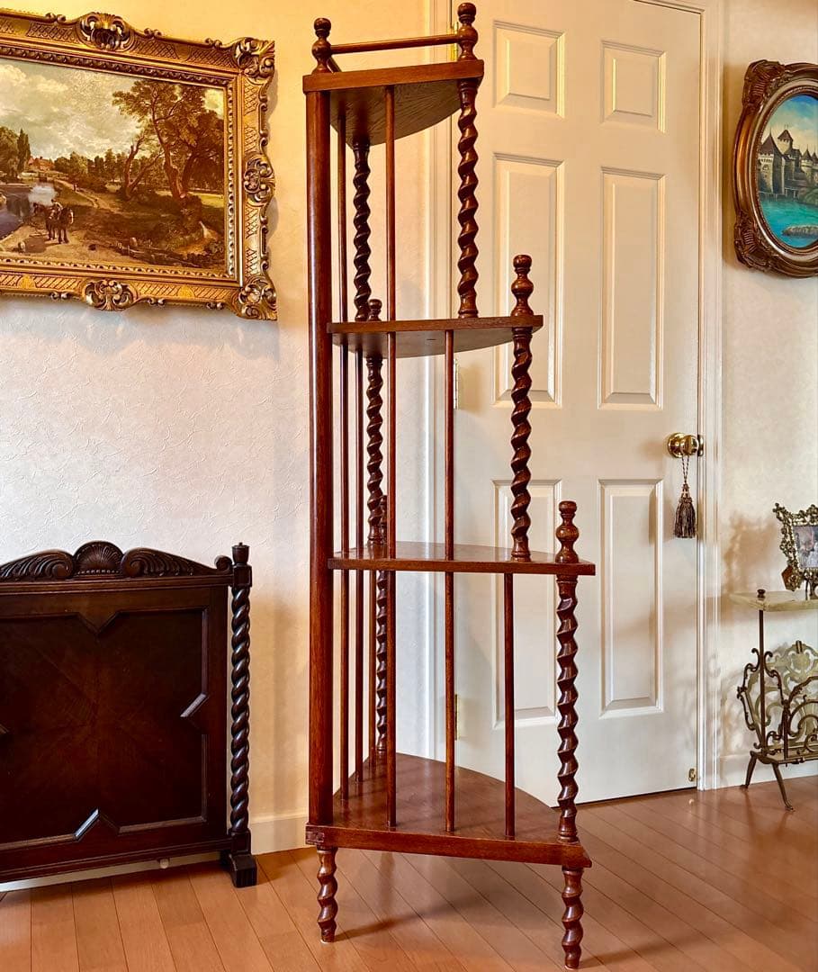 芋助様☆イギリス アンティーク コーナー シェルフ4段 オーク材 ツイストレッグ