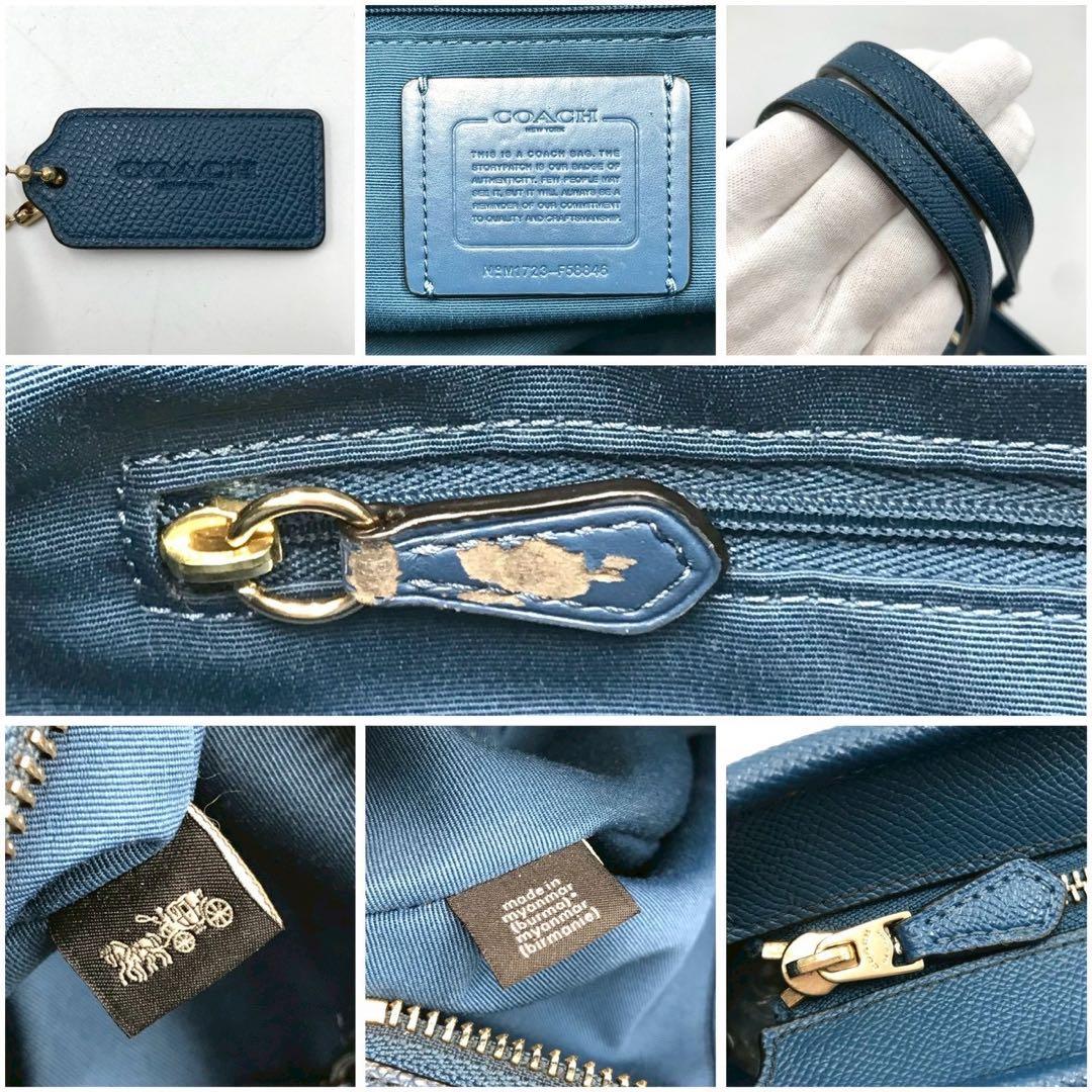 定価10万✨コーチ トートバッグ レザー 希少色 チャーム ブルー 肩がけ 男女