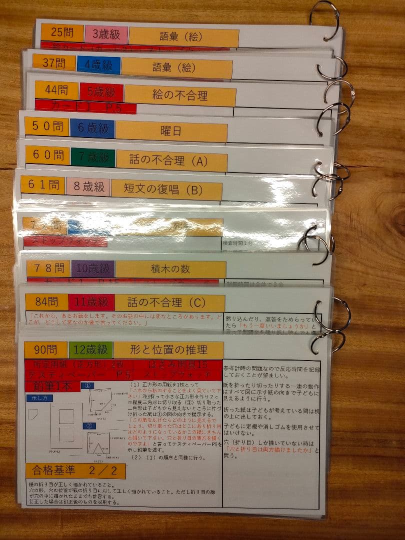 田中ビネー知能検査V　検査進行シート３歳級〜１２歳級セット