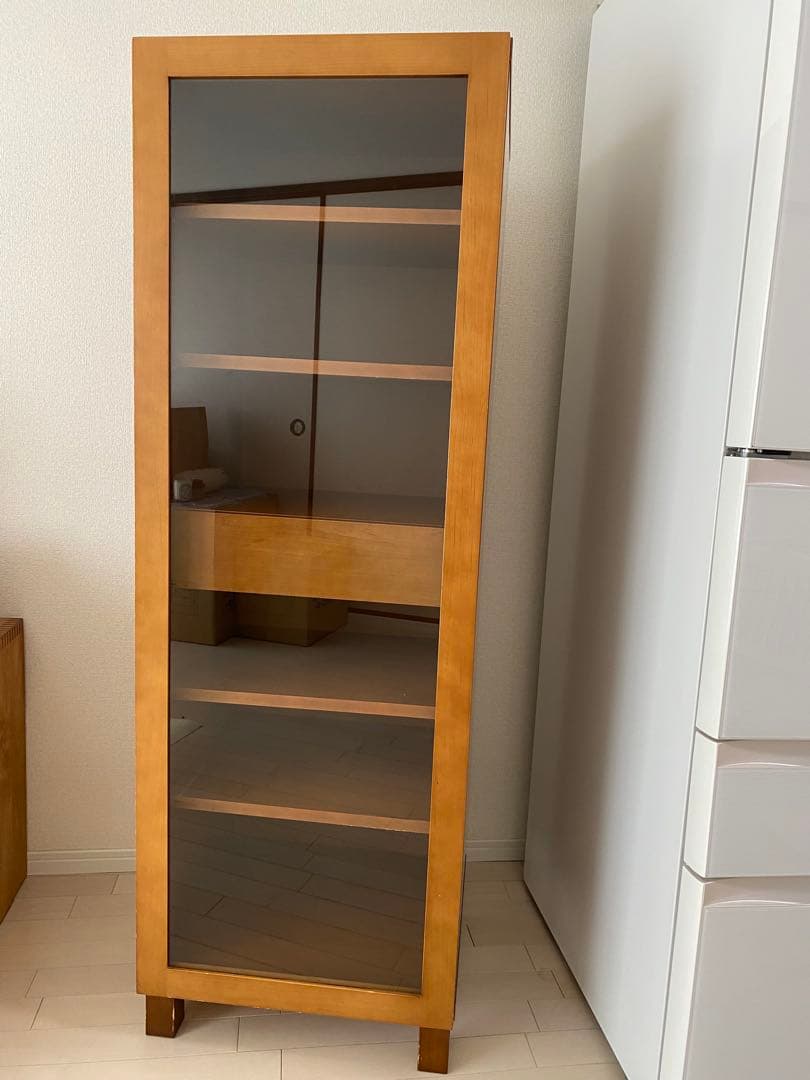 ナチュラルウッド シンプルシェルフ ガラス扉付き