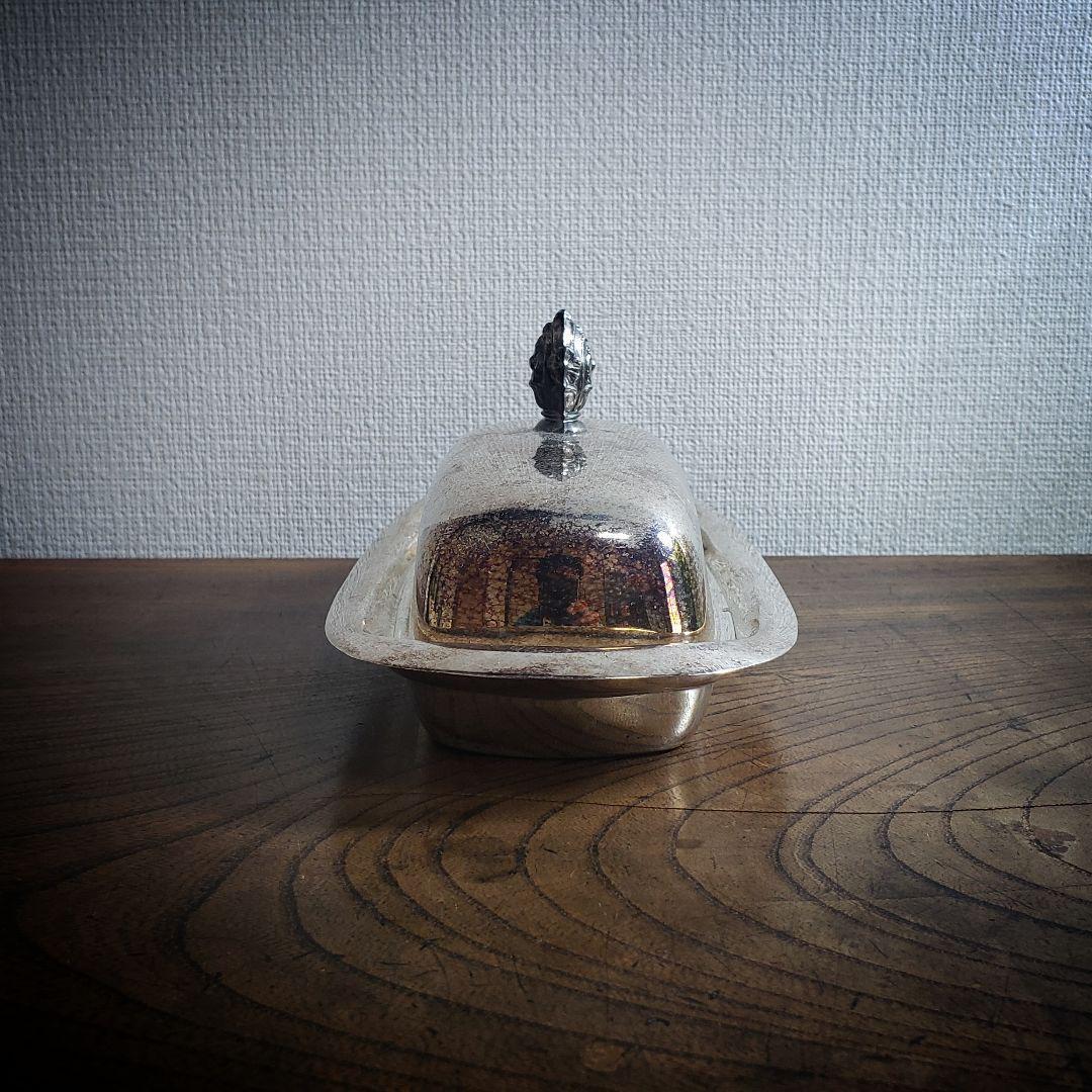 バターケース シルバープレート ビンテージ アンティーク ガラス受け