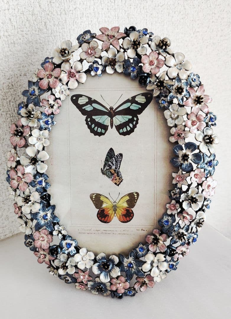 オランダ雑貨 ヴィンテージフラワーオーバルフォトフレーム (W17×H21cm)