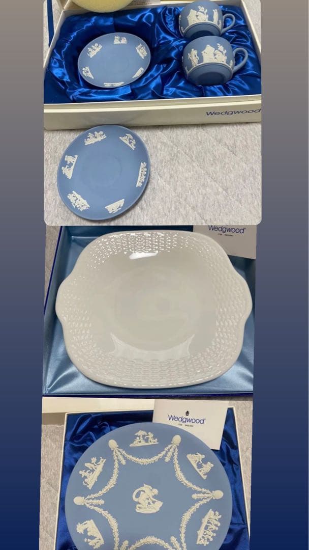 ウェッジウッド　ジャスパーウェア　ブルー　ティーカップ2客・皿2枚