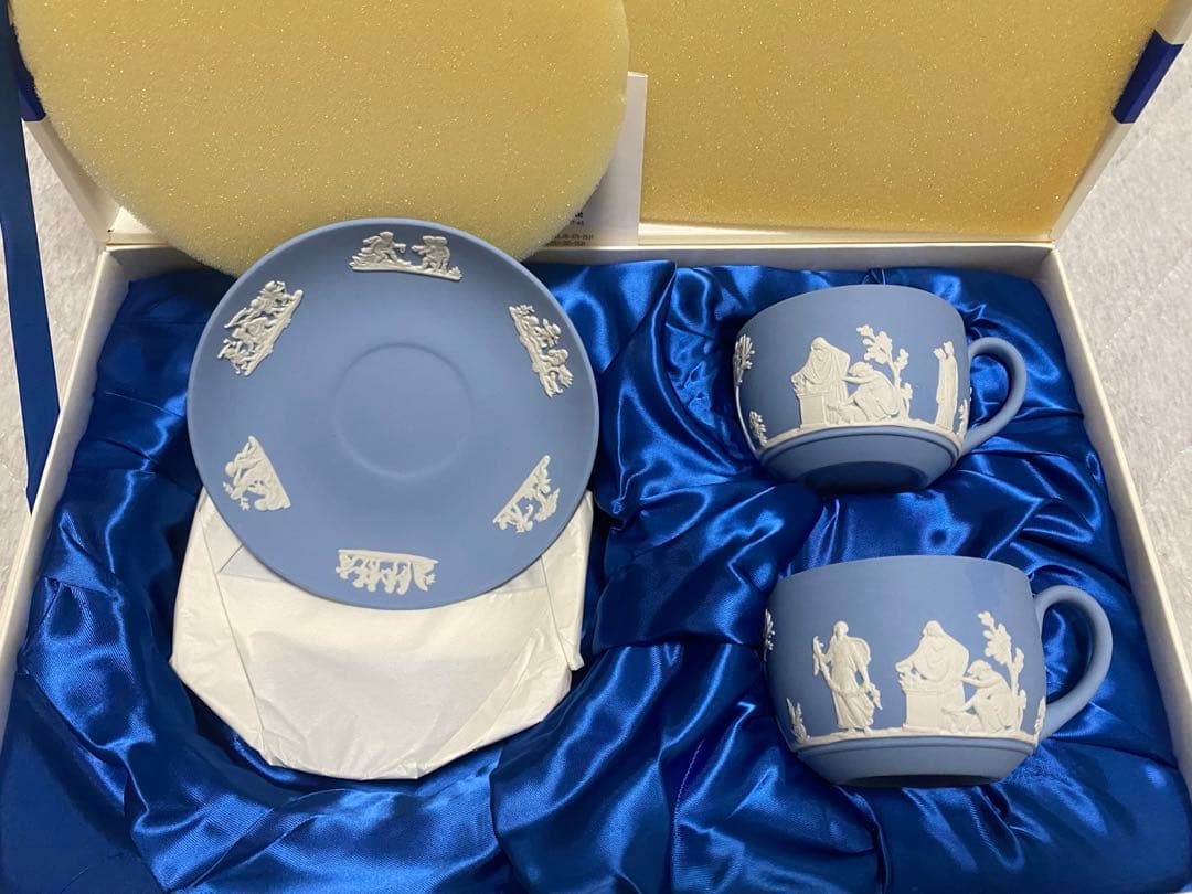 ウェッジウッド　ジャスパーウェア　ブルー　ティーカップ2客・皿2枚