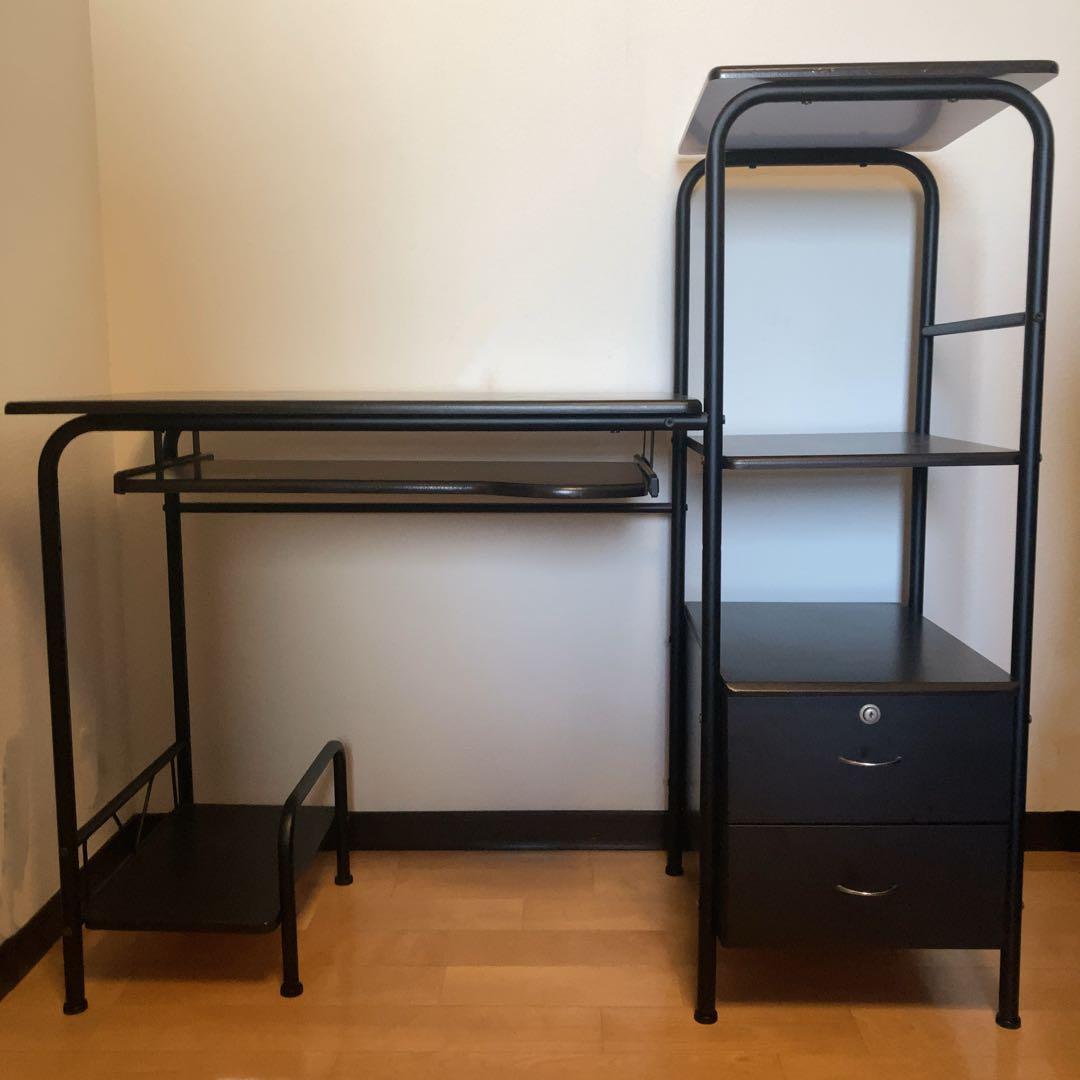PCデスク パソコンデスク ワークデスク 机 棚 引き出し スライダー ブラック