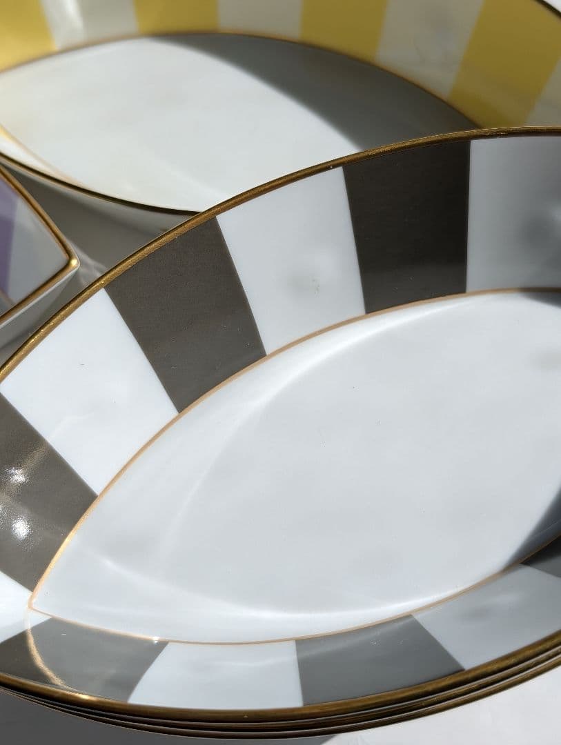 （Ｂ!!）LEMOGES 葉型ストライプ皿 8枚セット