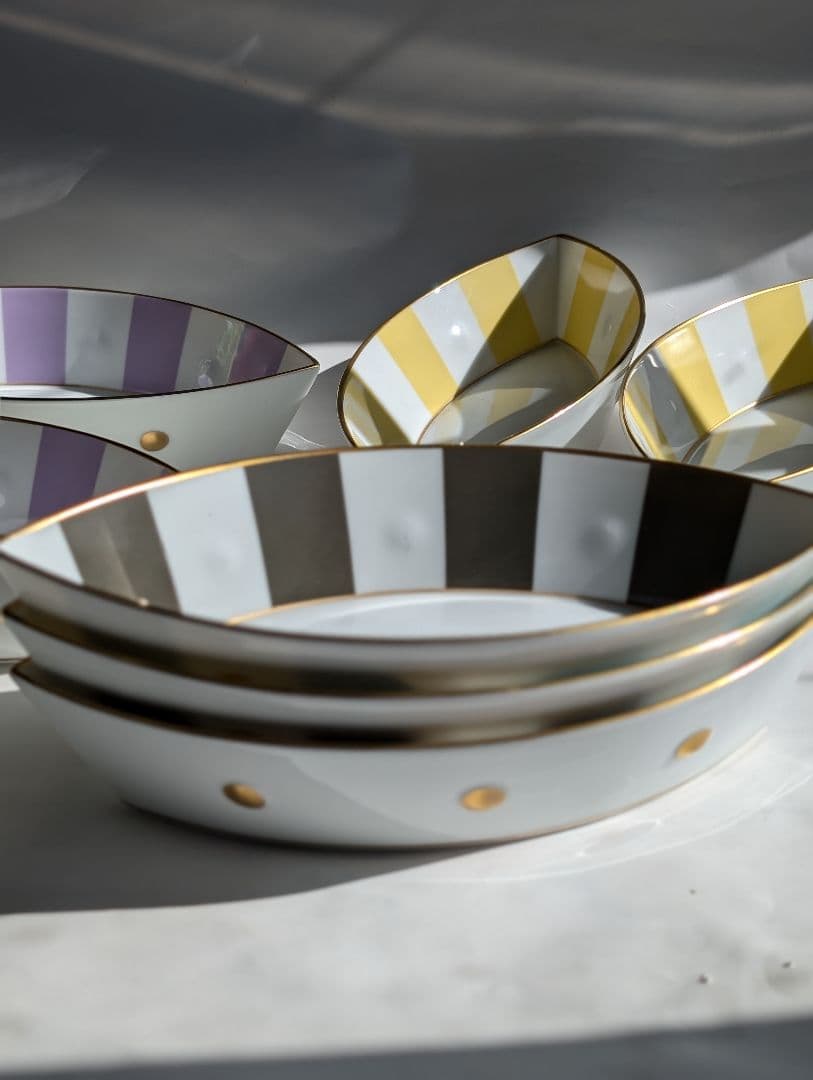 （Ｂ!!）LEMOGES 葉型ストライプ皿 8枚セット