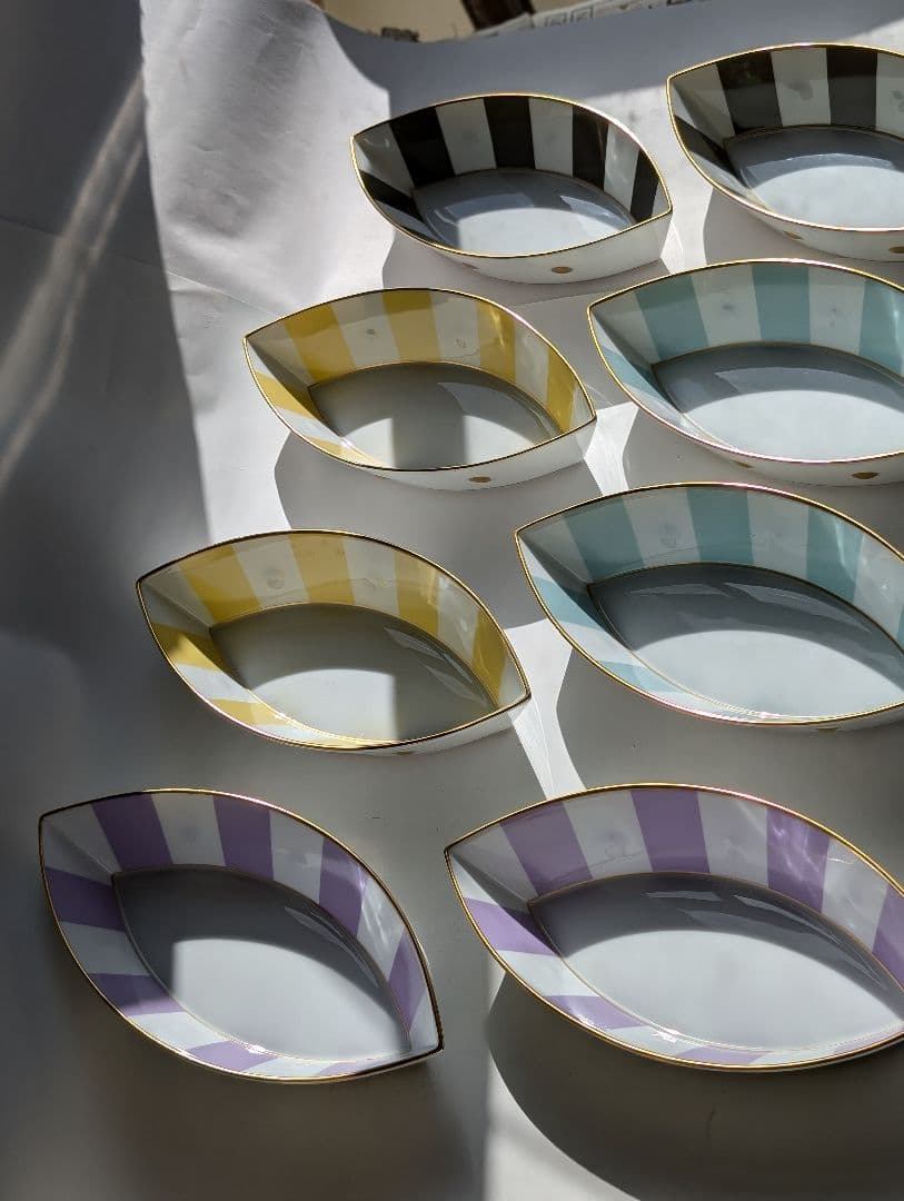 （Ｂ!!）LEMOGES 葉型ストライプ皿 8枚セット