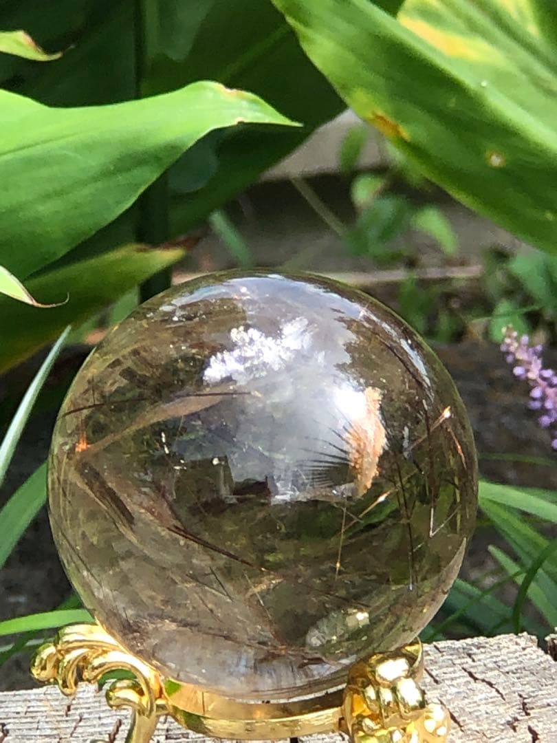 ❤️買い得　金運アップ レア　48mm透明感良く　レッド　ルチルクォーツ 丸玉