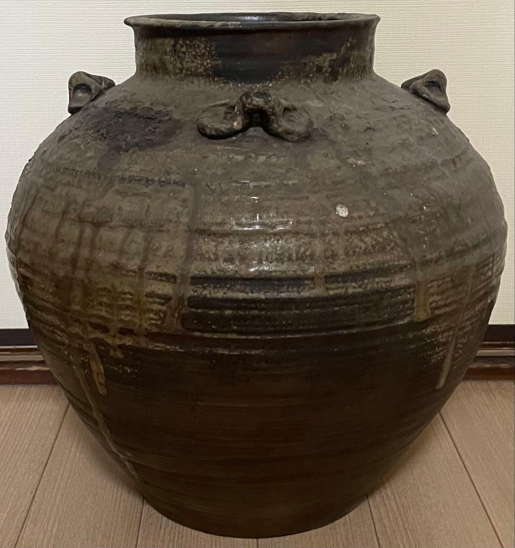 古備前　桃山時代　大壺　特大38cm 　四耳大壺　葉茶壺　Lf6288