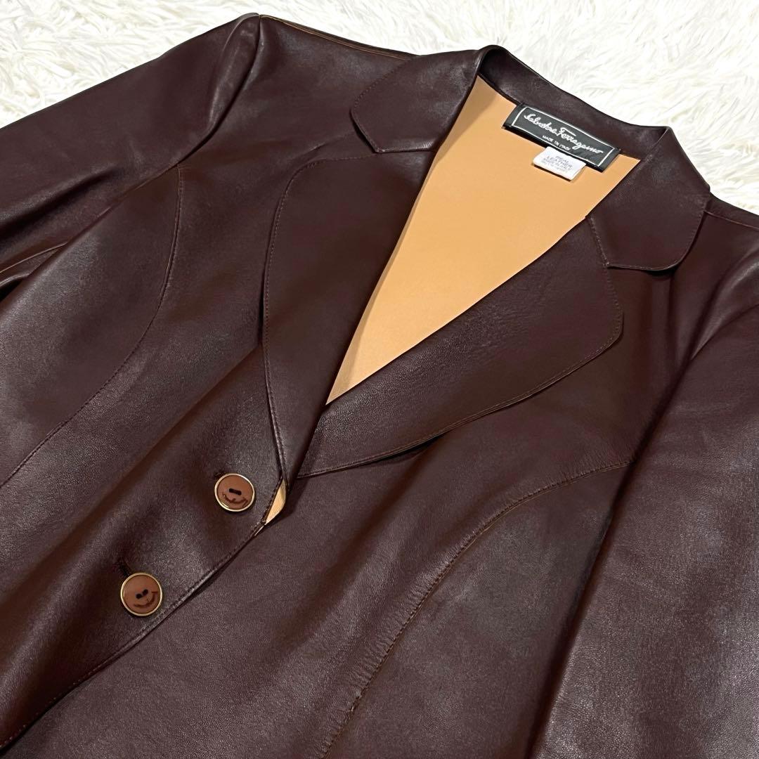 希少 美品✨フェラガモ レザーテーラードジャケット ブラウン イタリア製