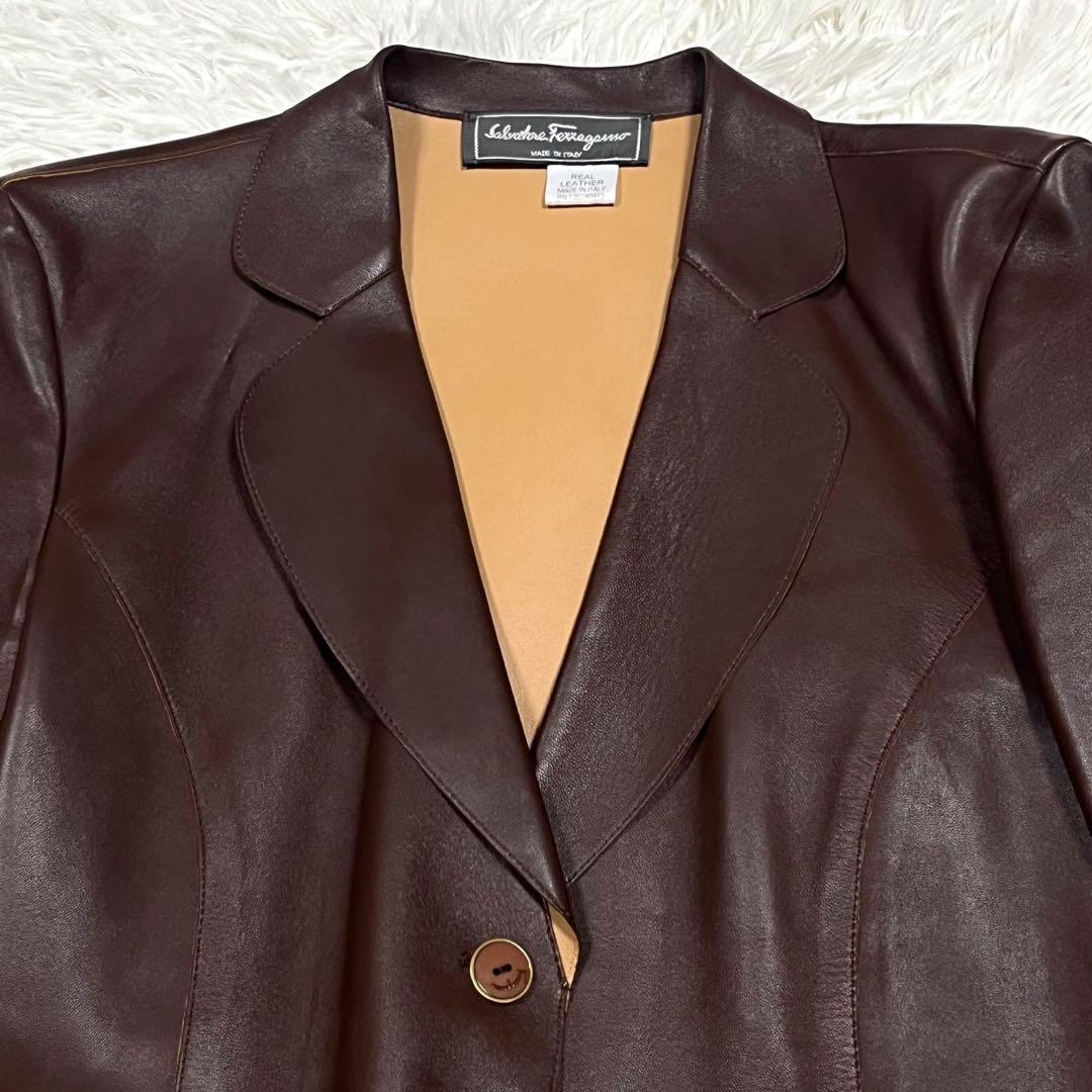希少 美品✨フェラガモ レザーテーラードジャケット ブラウン イタリア製