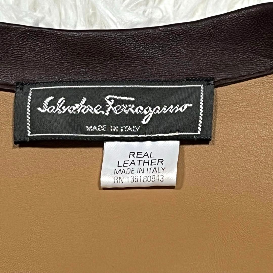 希少 美品✨フェラガモ レザーテーラードジャケット ブラウン イタリア製