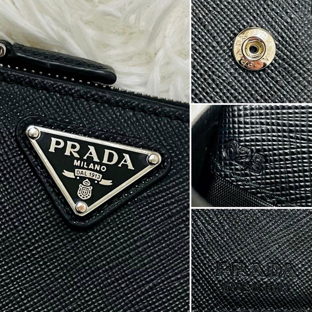 極美✨PRADA 二つ折り財布 サフィアーノレザー 三角ロゴ ブラック