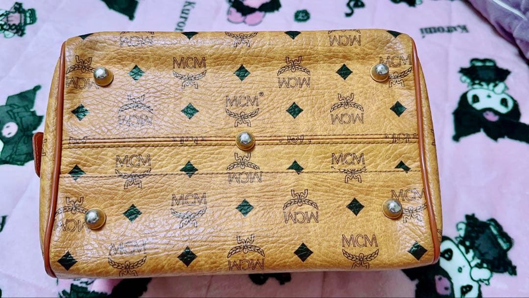 MCM ボストンバッグ ベージュ ロゴプリント