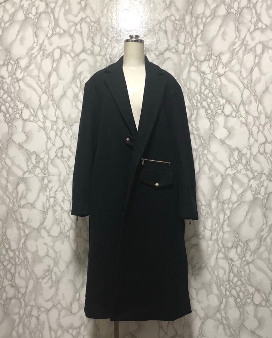 美品　CULLNI デザインチェスターコート　ロングコート　ジップ　日本製