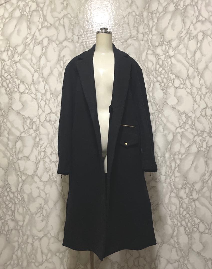 美品　CULLNI デザインチェスターコート　ロングコート　ジップ　日本製