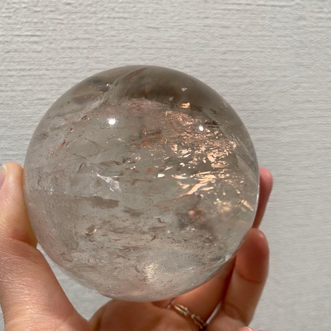 天然石　丸玉　白水晶　スフィア　置物