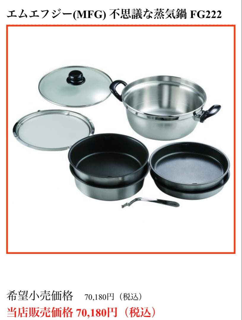 【新品未使用】不思議な蒸気鍋　FG-222 エムエフジー MFG 特許取得済