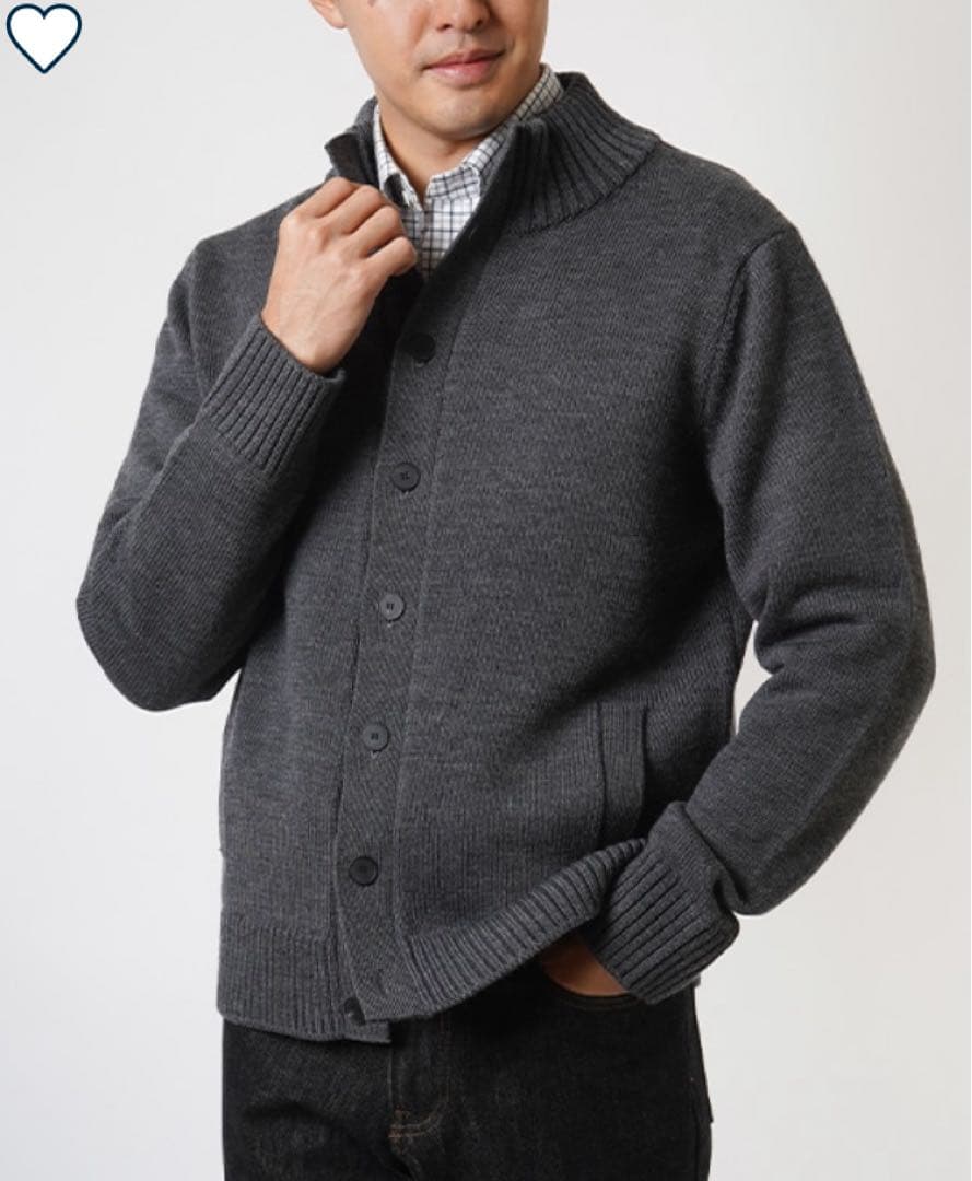 鎌倉シャツ スタンドカラーカーディガン Mサイズ グレー