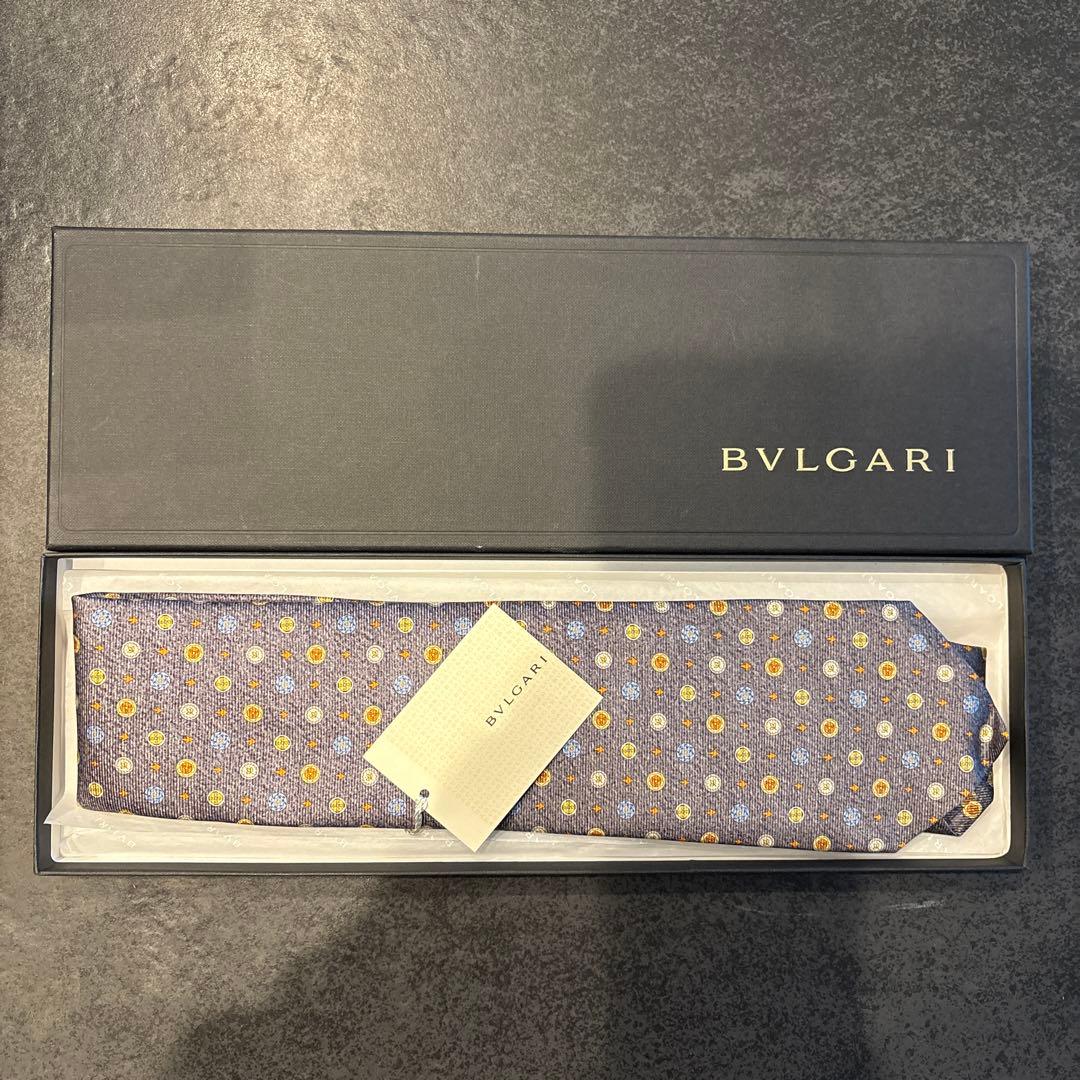 BVLGARI ネクタイ ダークブルー ドット