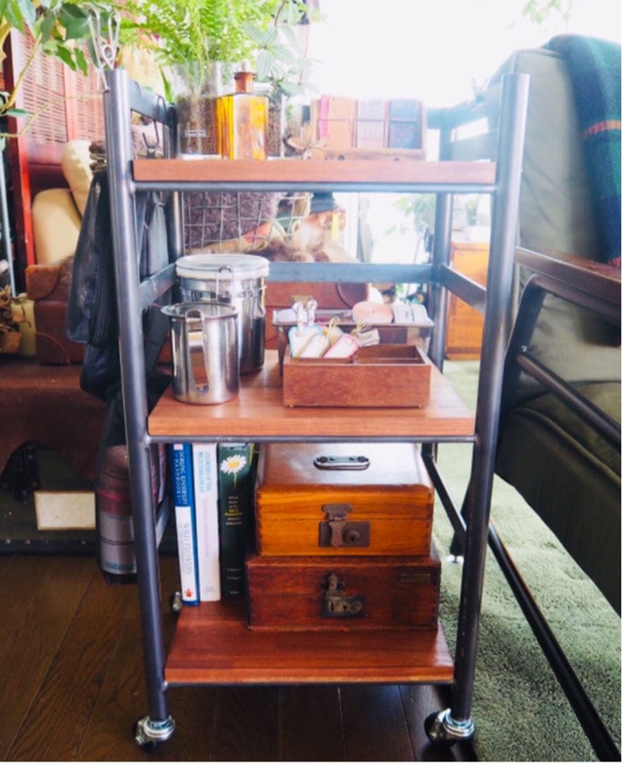 アイアン家具　キャスターラック　移動シェルフ   チェスト　男前　モダン