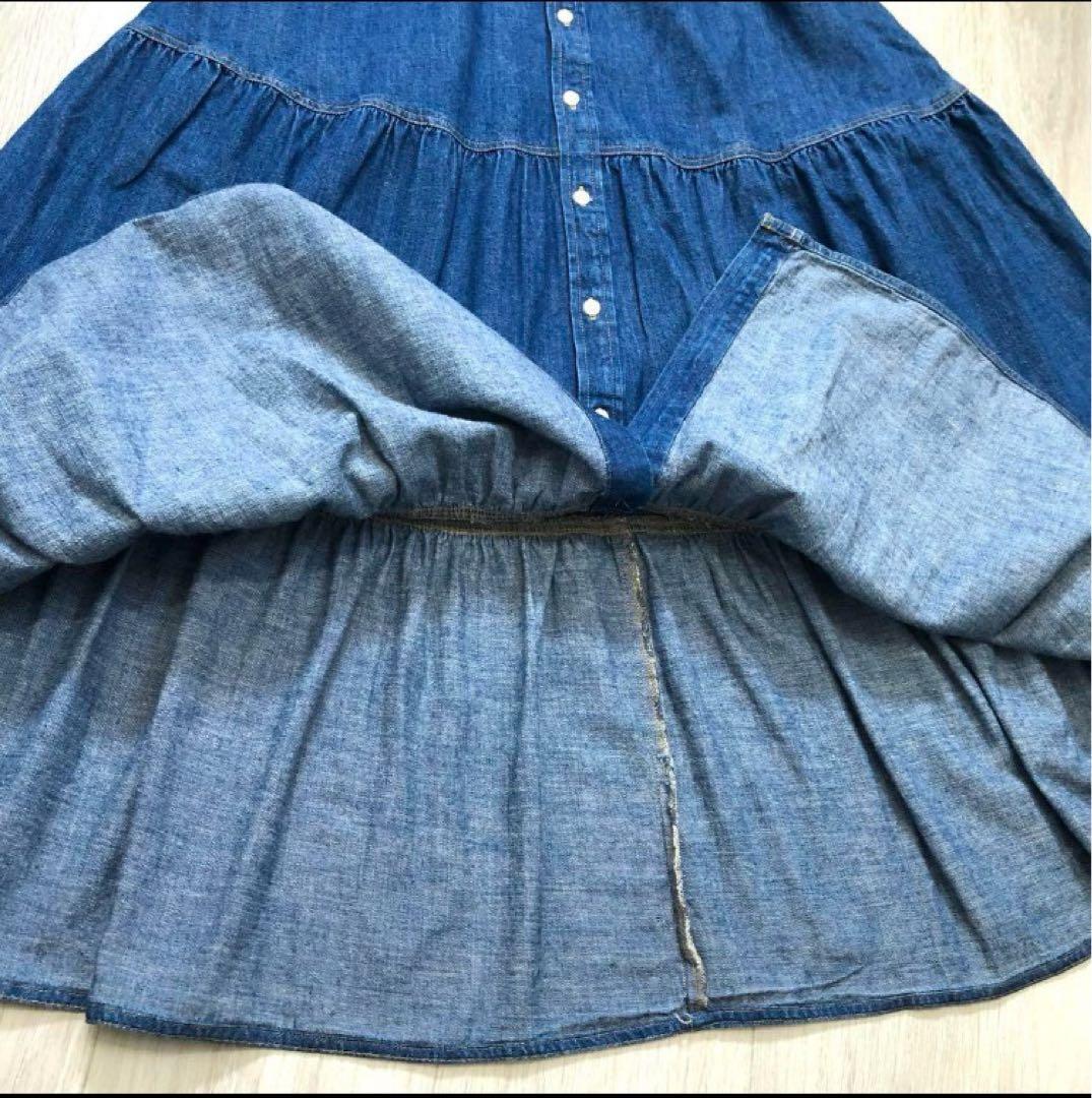 ポロラルフローレン 2ベルデッドティアードコットンドレスSデニムワンピース