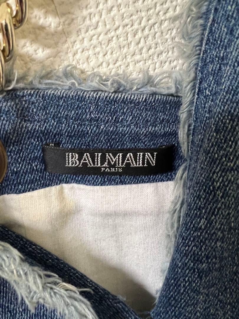 BALMAIN バルマン デニム ワンピース ドレス オーバーオール チェーン
