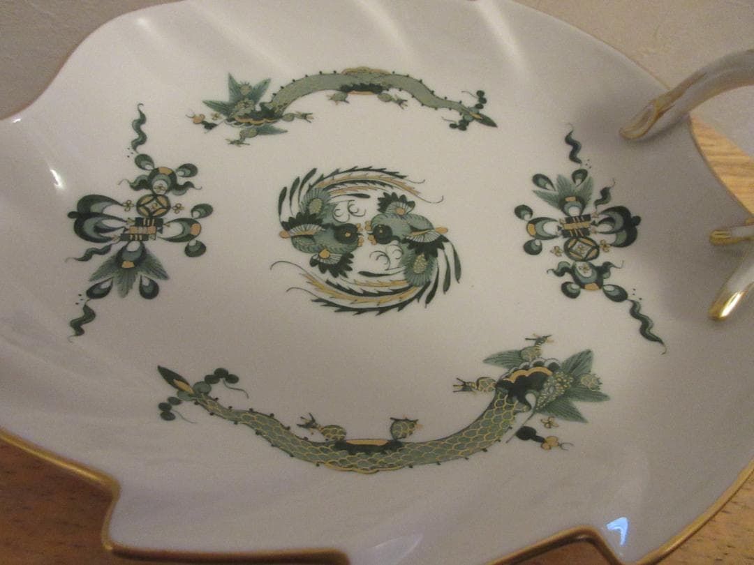 マイセン　ハンドル付きリーフトレイ　リーフ型　皿　ドラゴン　鳳凰　吉祥文