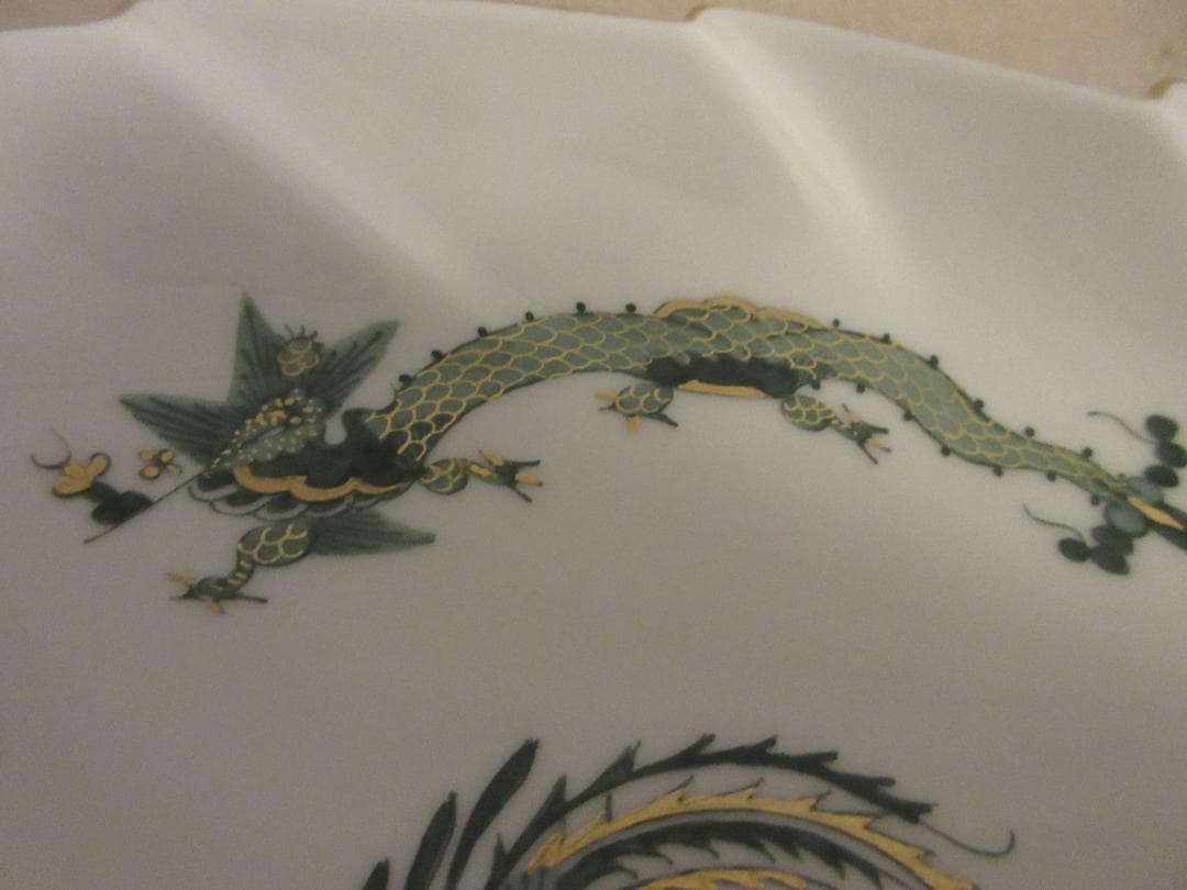 マイセン　ハンドル付きリーフトレイ　リーフ型　皿　ドラゴン　鳳凰　吉祥文