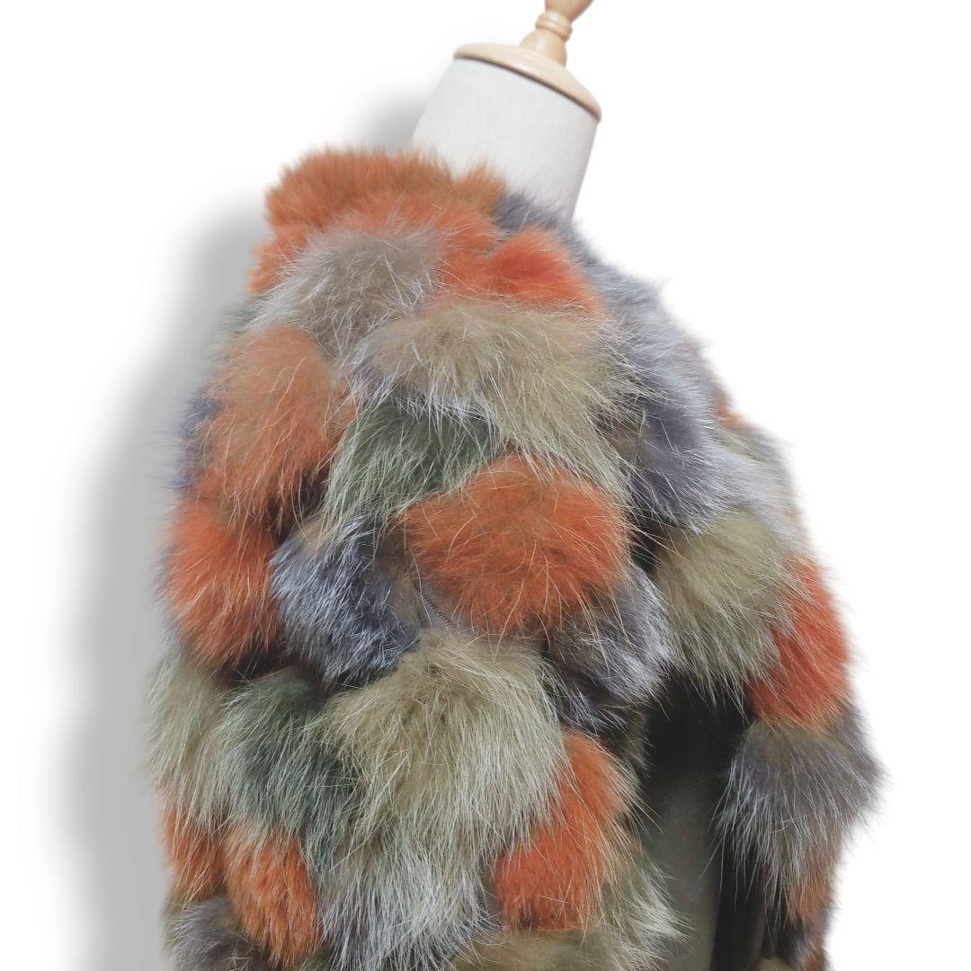 ファー&レザー 裏地地図柄 異素材ドッキング ノーカラージャケット 短丈ブルゾン