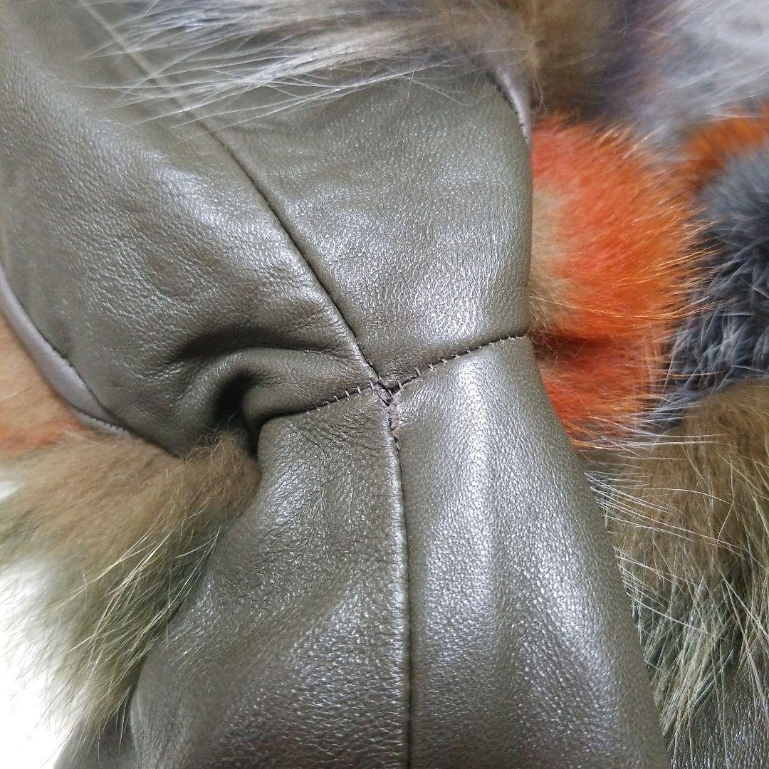 ファー&レザー 裏地地図柄 異素材ドッキング ノーカラージャケット 短丈ブルゾン