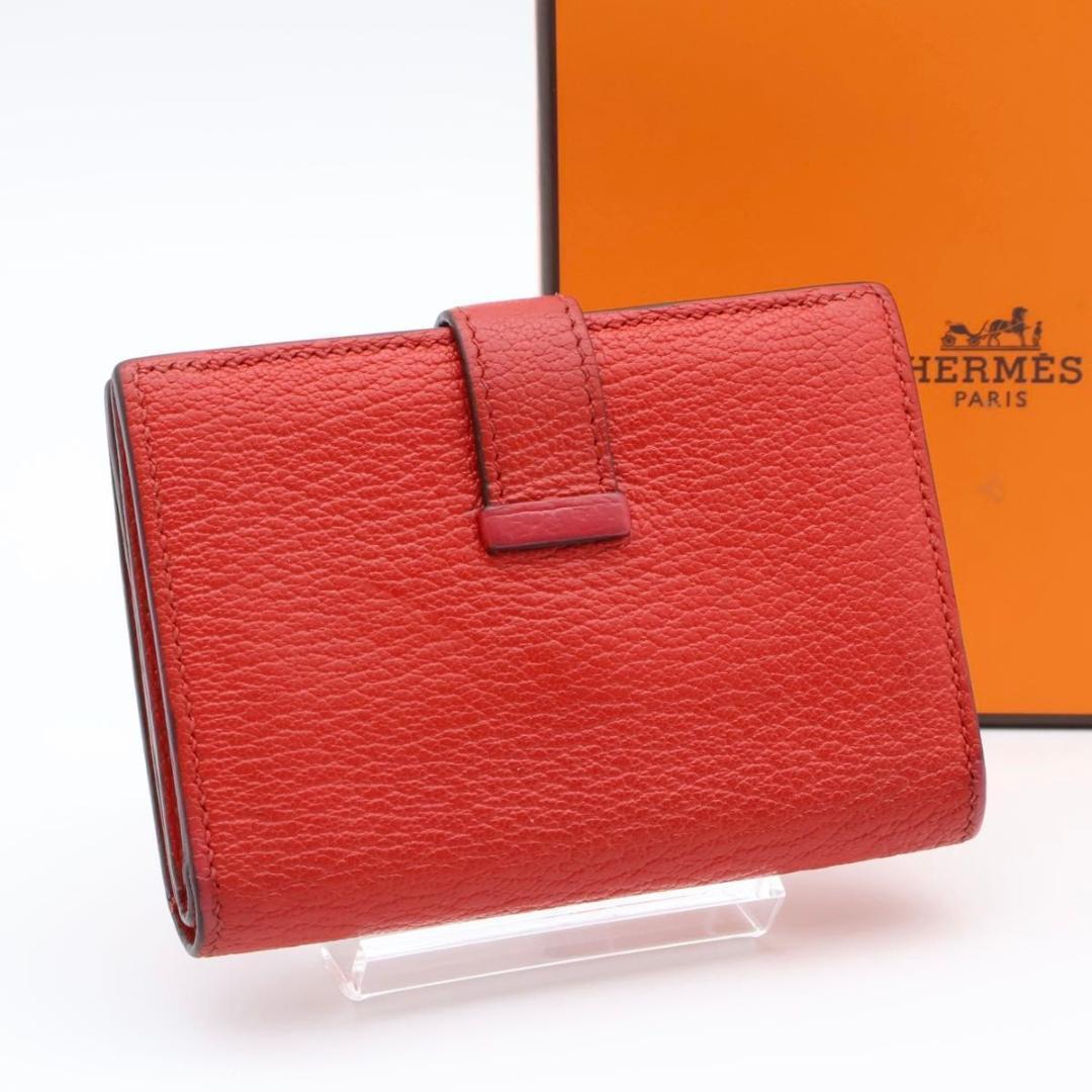 【極美品】HERMES ベアンミニ シェーブル　コンパクトウォレット　赤
