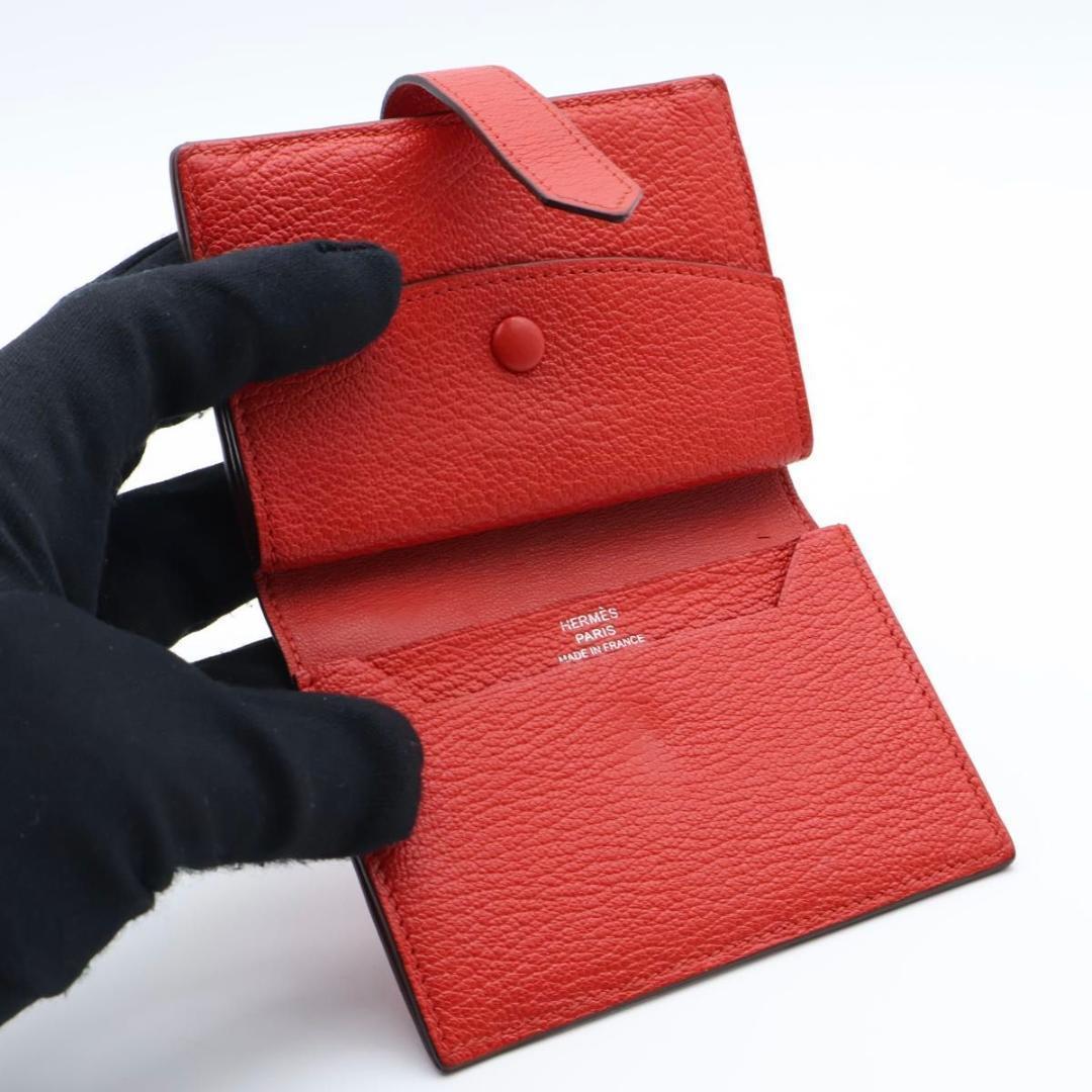【極美品】HERMES ベアンミニ シェーブル　コンパクトウォレット　赤