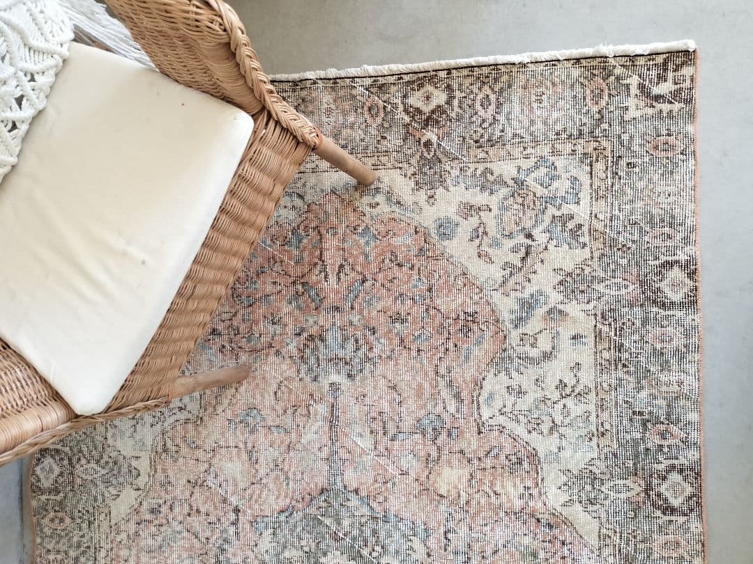 上質/大判/くすみオレンジとベージュ　ヴィンテージトルコラグ　No.753