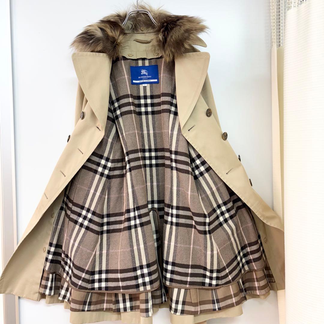 バーバリー　ダブルトレンチコート　ライナー付　ファー付　ベージュ　レディースM