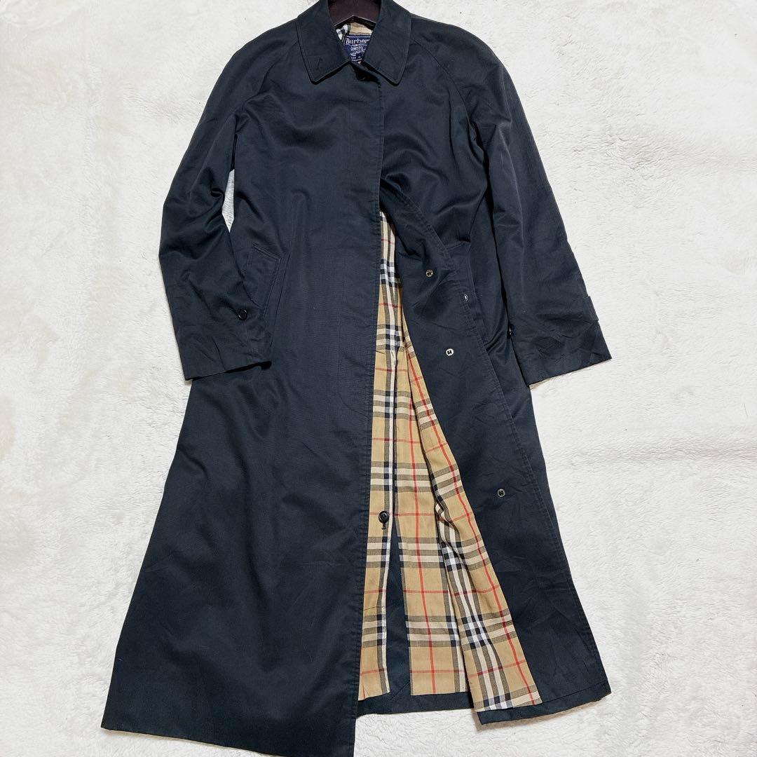 バーバリーズ　ヴィンテージ　ステンカラーコート　ノバチェック　ブラック
