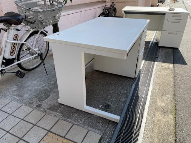 ホワイト L字型デスク 引き出し3つ