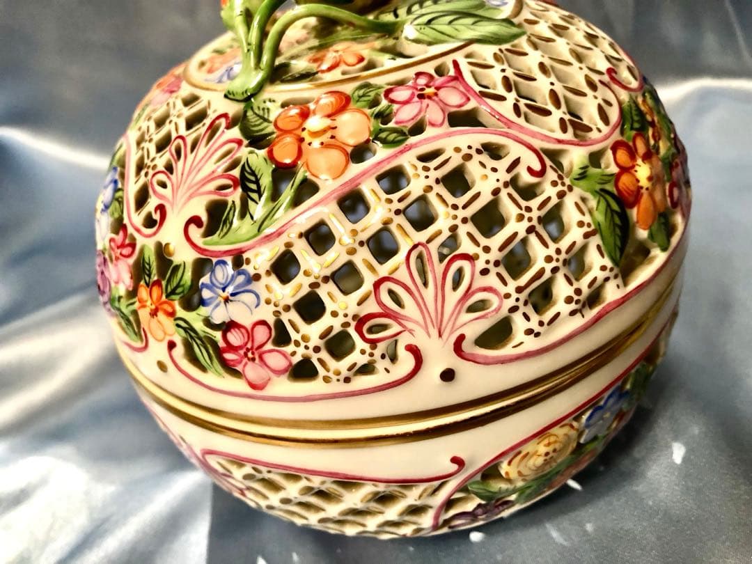 ヘレンド★特大透かしボンボニエール ★超希少★17.5cm☆アンティーク金彩