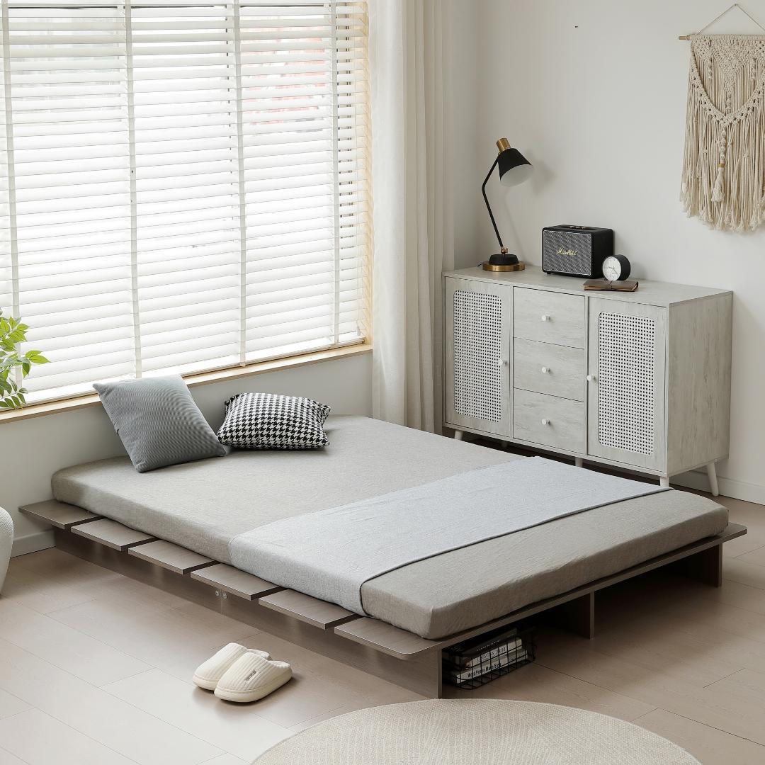 超人気！【幅160cm】木目調 D ベッド ステージベッド 脚付きGray