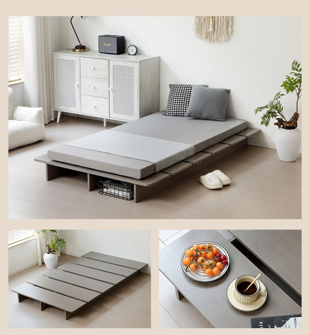 超人気！【幅160cm】木目調 D ベッド ステージベッド 脚付きGray