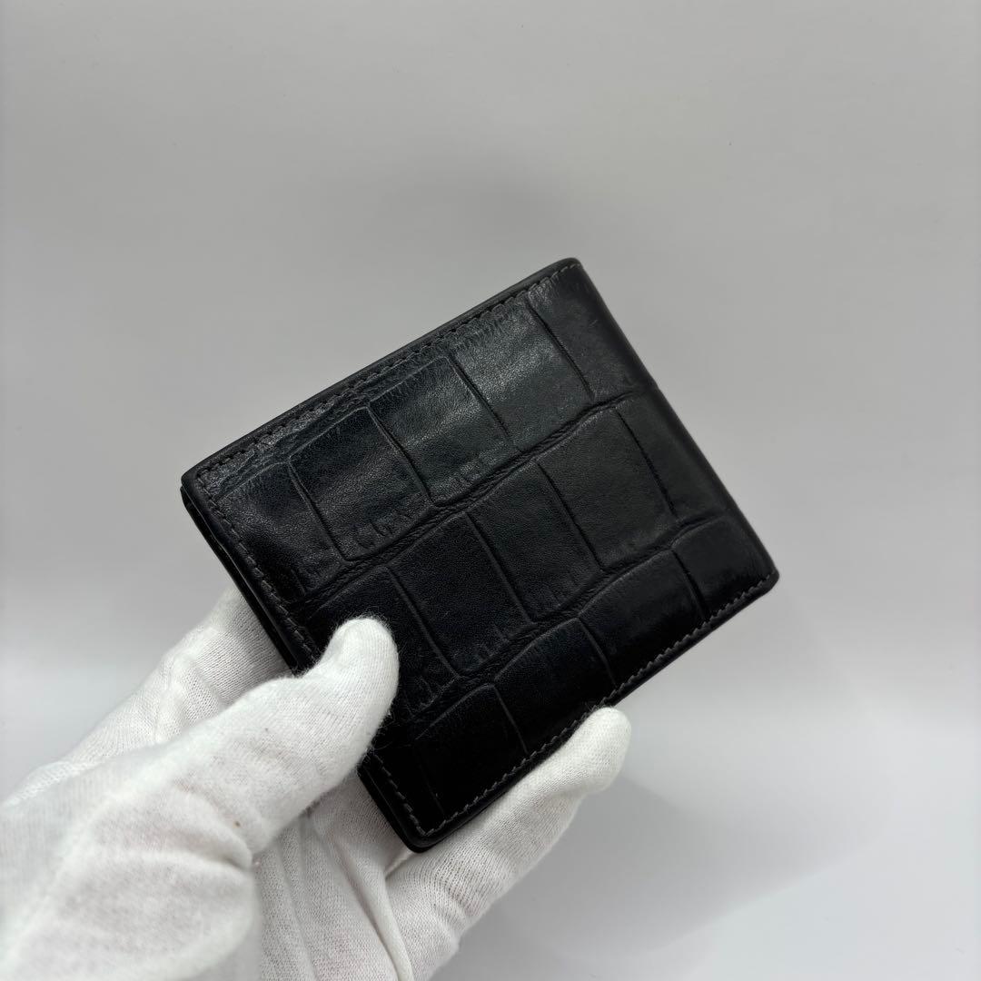 ILBISONTE 二つ折り財布　クロコ　ブラック　レザー　イルビゾンテ　ロゴ