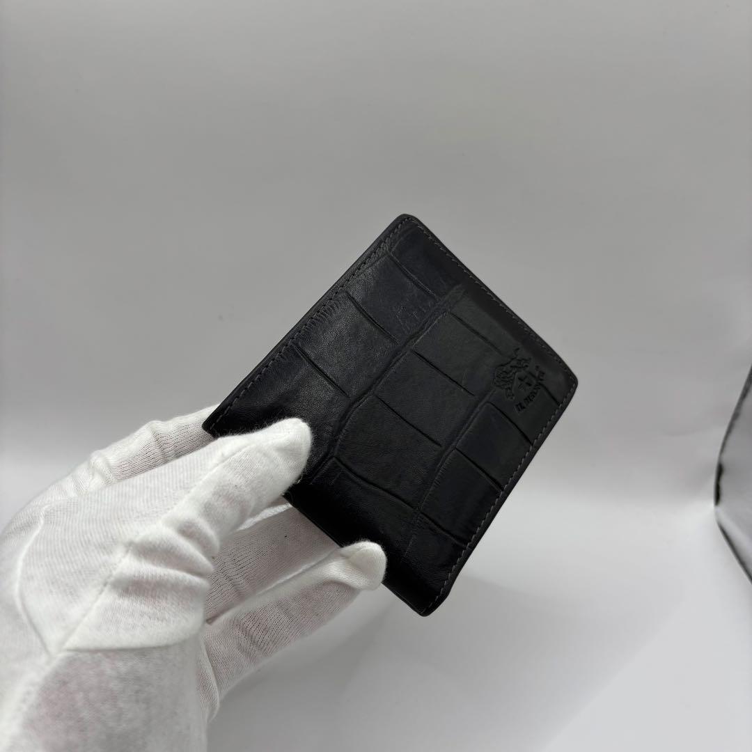 ILBISONTE 二つ折り財布　クロコ　ブラック　レザー　イルビゾンテ　ロゴ