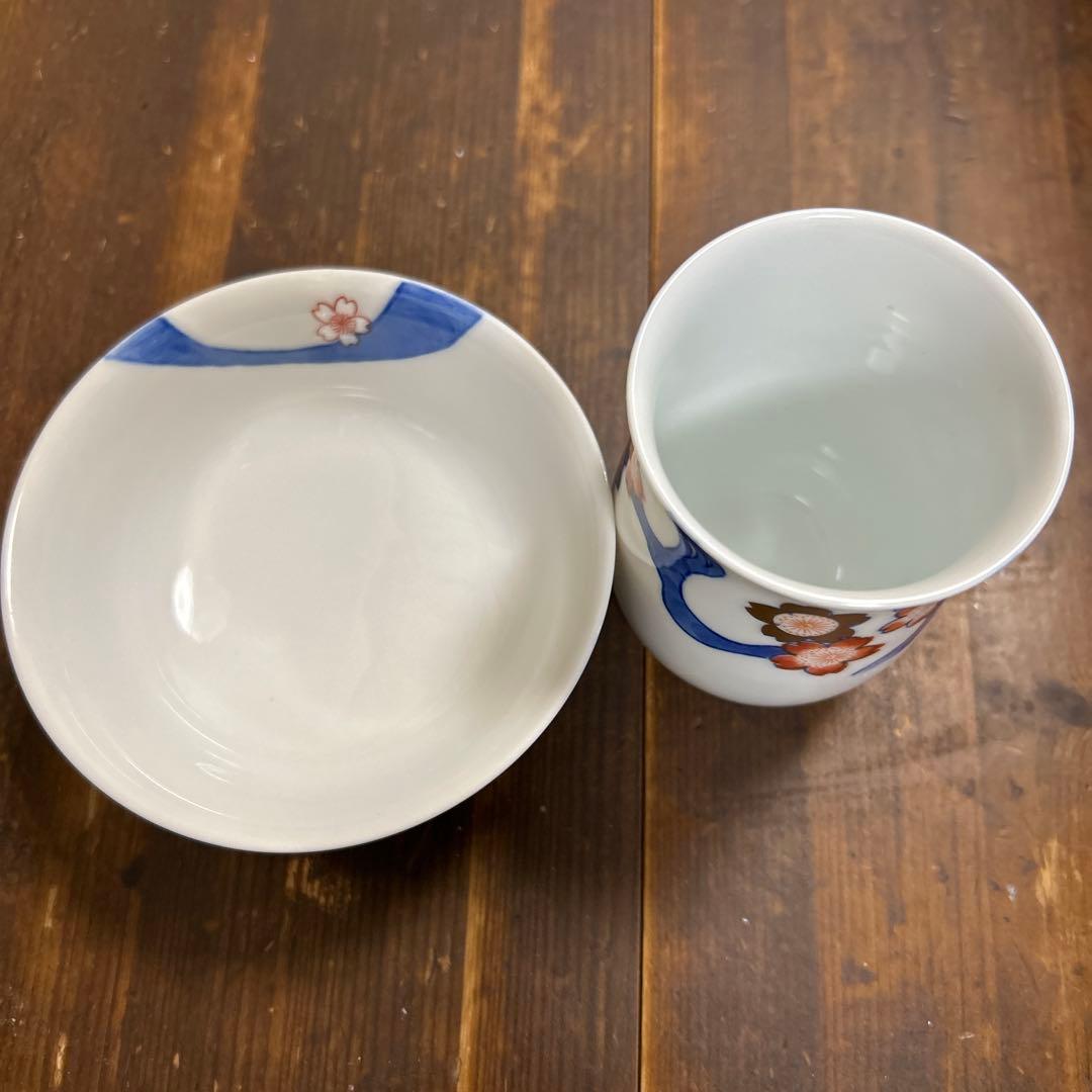 深川製磁　百年庵　川に桜　湯呑み　飯碗